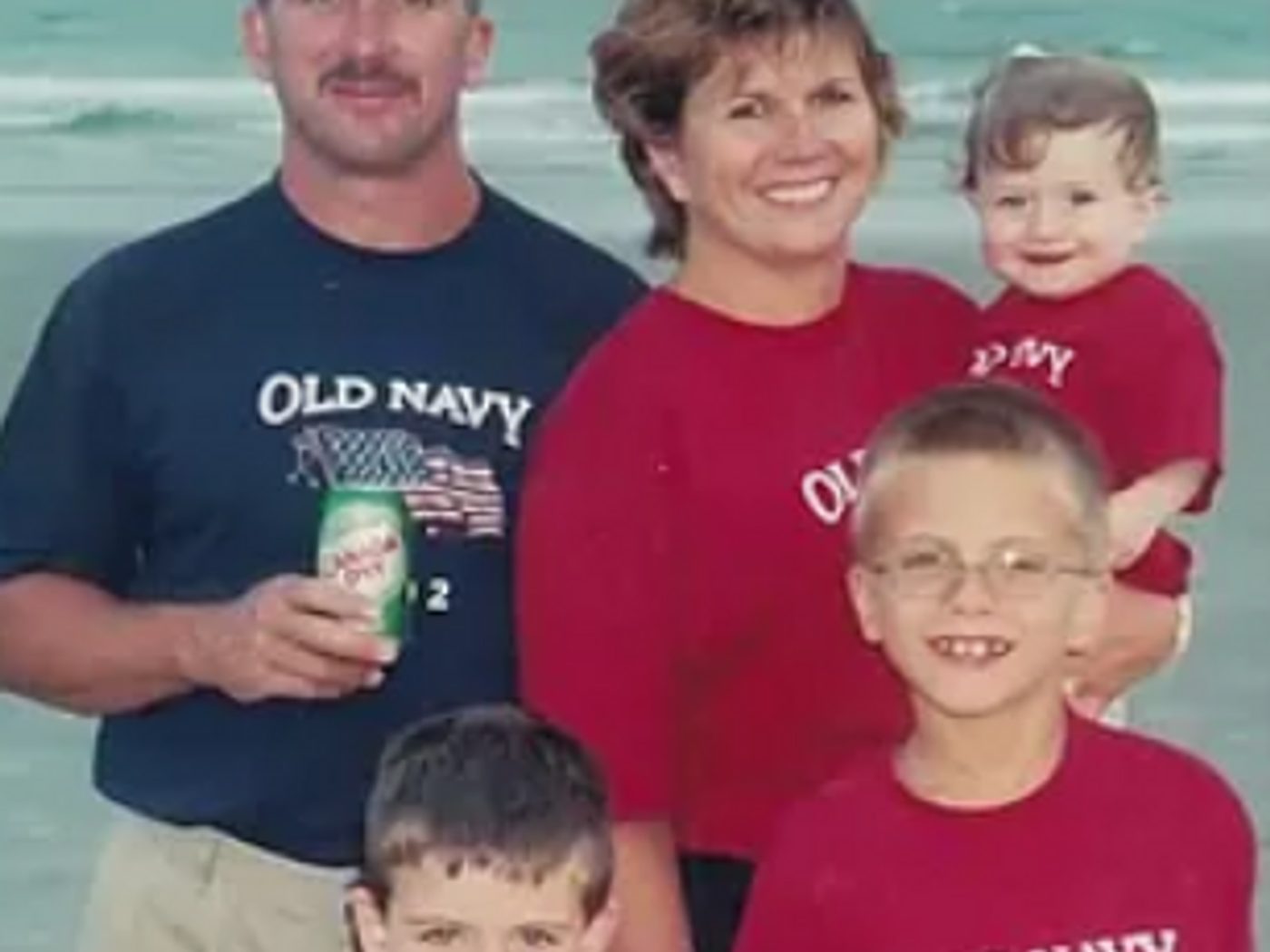 The Reeves family together at the beach.